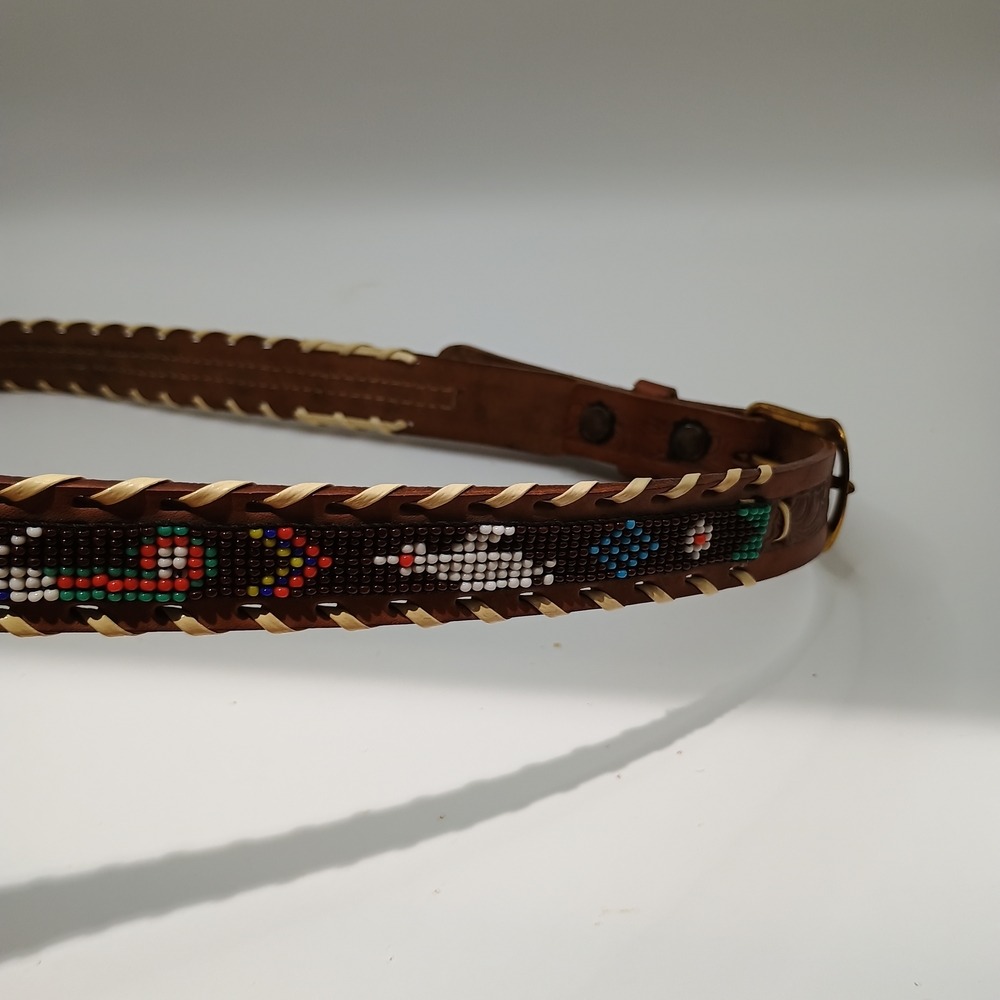 Southwest Style Embroidered Brown Leather Belt - Picture 6 of 7